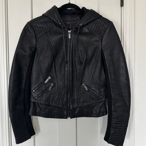 BCBGMAXAZRIA 100% Leather Cropped Moto Jacket